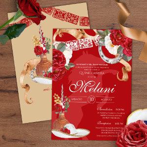 Red Rustic Floral Charro Quinceanera Birthday