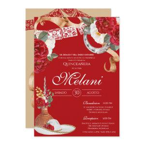 Red Rustic Floral Charro Quinceanera Birthday