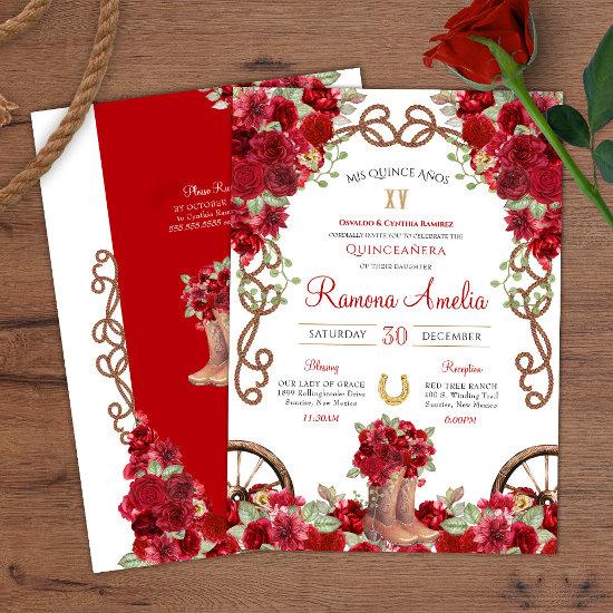 Red Rustic Western Charro Cowboy Boots Quince