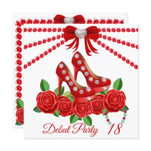Red Shoes, Jewels And Rose Flower 18th Birthday