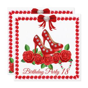Red Shoes, Jewels And Rose Flower 18th Birthday