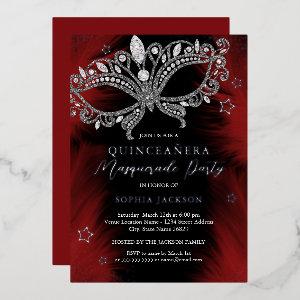 Red Silver Black Masquerade Mask Star Quinceanera Foil