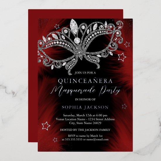 Red Silver Black Masquerade Mask Star Quinceanera Foil
