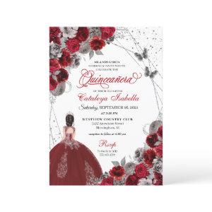 Red Silver Butterfly Princess Quinceanera
