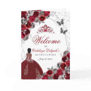 Red Silver Butterfly Quinceanera Program