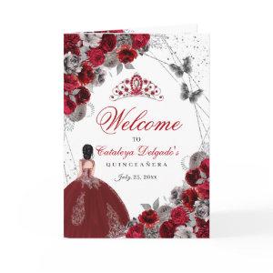 Red Silver Butterfly Quinceanera Program