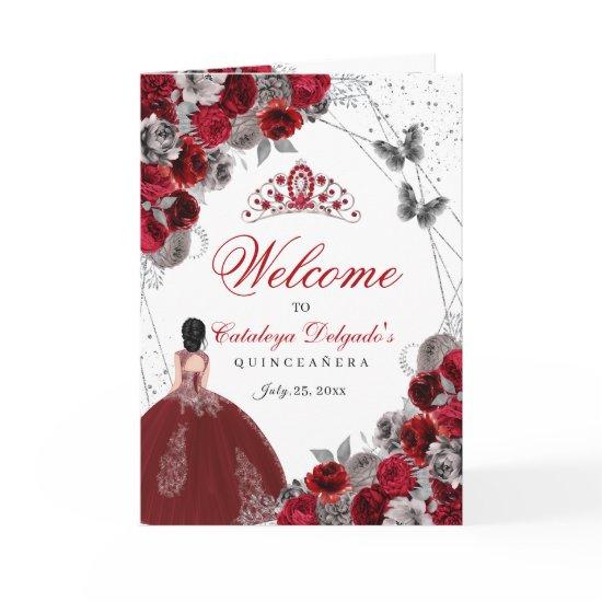 Red Silver Butterfly Quinceanera Program