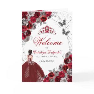 Red Silver Butterfly Quinceanera Program