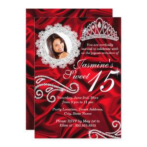 Red Silver Diamond Tiara Photo Quinceanera