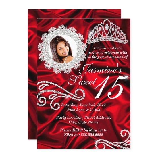 Red Silver Diamond Tiara Photo Quinceanera