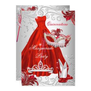 Red Silver Dress masquerade Quinceanera mask