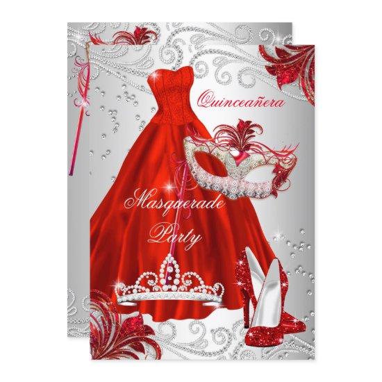 Red Silver Dress masquerade Quinceanera mask