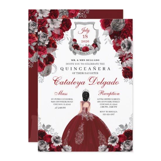 Red & Silver Floral Elegant Quinceañera