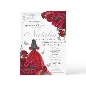 Red & Silver Floral Quinceanera Birthday