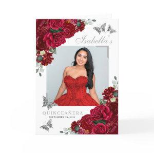 Red & Silver Floral Quinceanera Tiara Butterflies Program