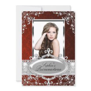 Red Silver Floral Vintage Glamour Quinceanera