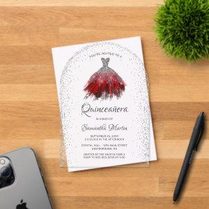 Red Silver Glitter Dress Quinceañera Party Acrylic