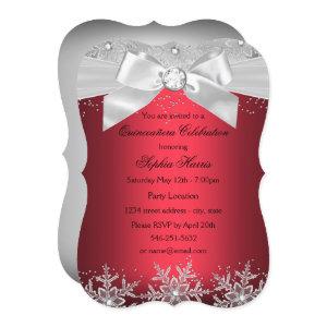 Red Silver Jewel Bow Snowflake Quinceanera
