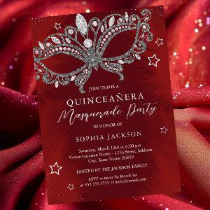 Red Silver Masquerade Mask Star Quinceanera Foil