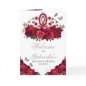 Red Silver Princess Tiara Quinceanera Program