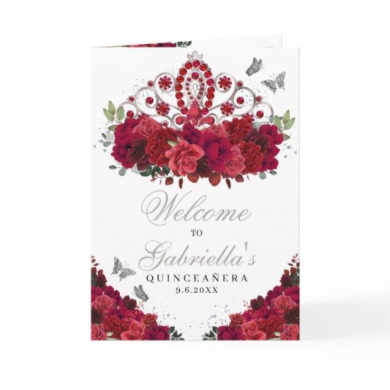 Red Silver Princess Tiara Quinceanera Program