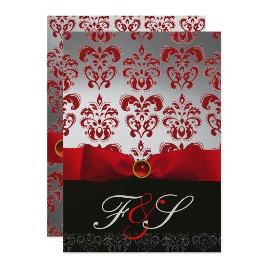 RED SILVER RIBBON & BLACK DAMASK MONOGRAM Ruby