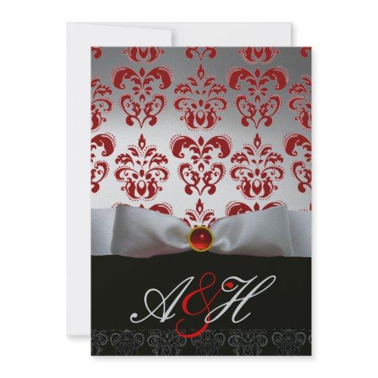 RED SILVER RIBBON & BLACK DAMASK MONOGRAM Ruby