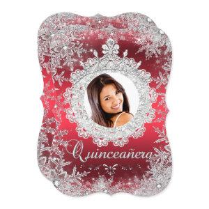Red Silver Tiara Snowflake Sparkle Quinceanera
