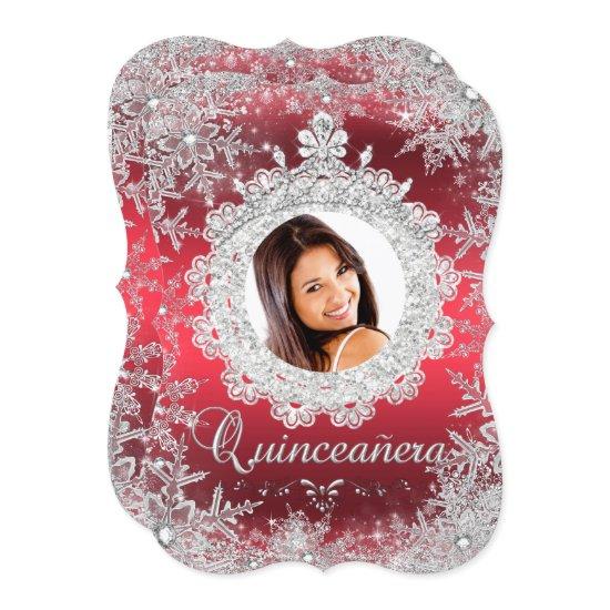 Red Silver Tiara Snowflake Sparkle Quinceanera