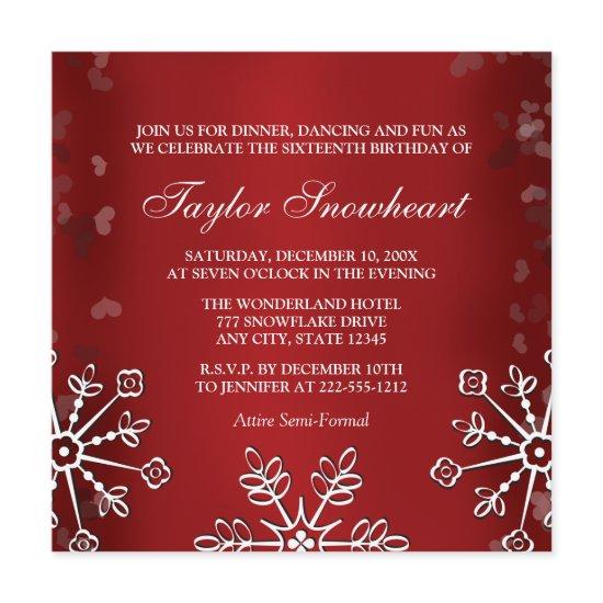 RED SNOWFLAKE SWEET SIXTEEN BIRTHDAY