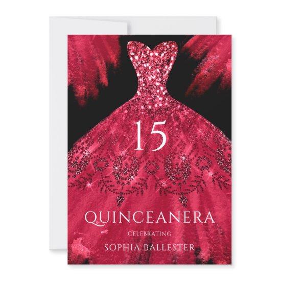 Red Sparkle Gown Black Quinceanera Dress Party