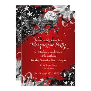 Red Sparkle Magical Night Masquerade Party Invite