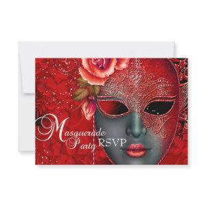 Red Sparkle Mask Masquerade Party RSVP