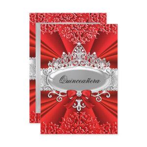 Red Tiara & Damask Quinceanera Invite