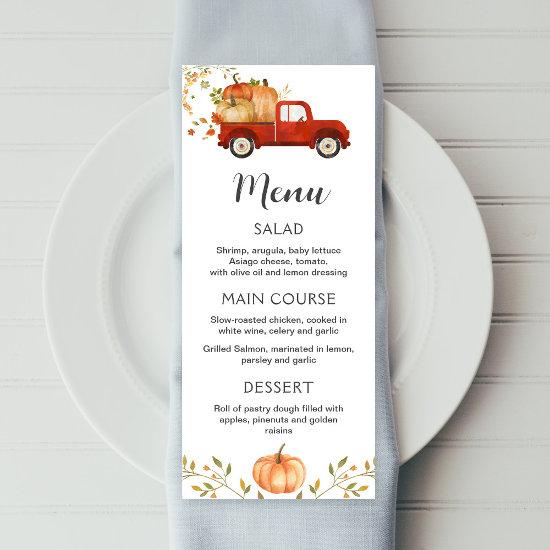 Red truck menu, editable pumpkin printable menu