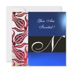 RED VELVET DAMASK TULIPS MONOGRAM Burgundy Blue