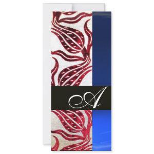 RED VELVET DAMASK TULIPS MONOGRAM Burgundy Blue