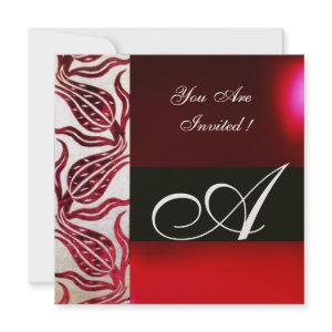 RED VELVET DAMASK TULIPS MONOGRAM Burgundy Gold