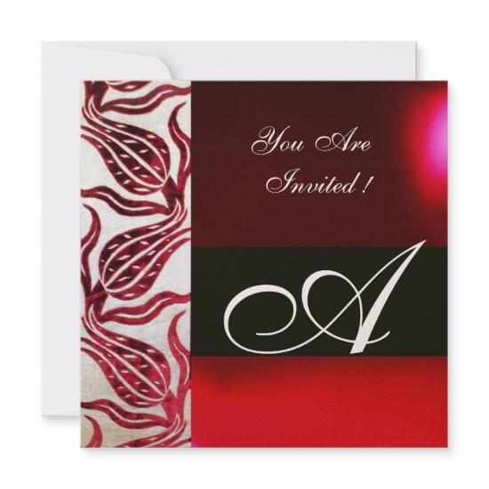 RED VELVET DAMASK TULIPS MONOGRAM Burgundy Gold