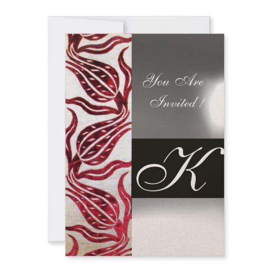 RED VELVET DAMASK TULIPS MONOGRAM Burgundy Gold