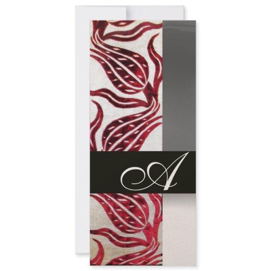 RED VELVET DAMASK TULIPS MONOGRAM Burgundy Gold