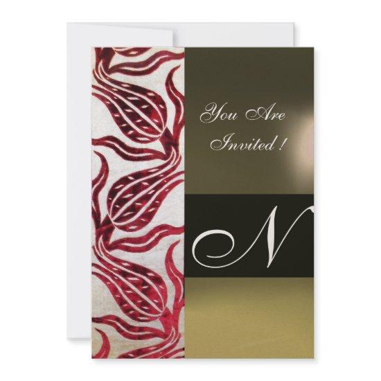 RED VELVET DAMASK TULIPS MONOGRAM Burgundy Gold