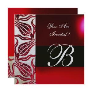 RED VELVET DAMASK TULIPS MONOGRAM Burgundy Silver