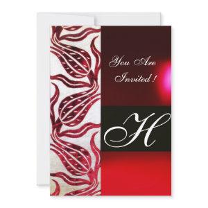 RED VELVET DAMASK TULIPS MONOGRAM Burgundy White