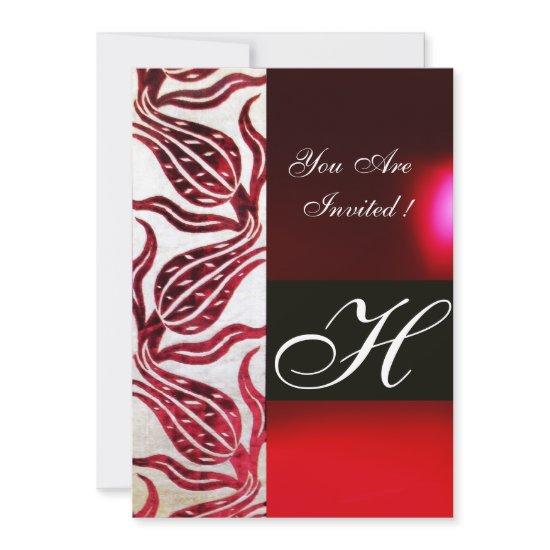 RED VELVET DAMASK TULIPS MONOGRAM Burgundy White