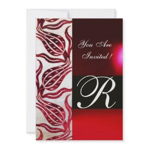 RED VELVET DAMASK TULIPS MONOGRAM Burgundy White