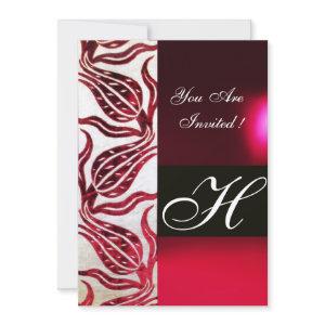 RED VELVET DAMASK TULIPS MONOGRAM Burgundy White