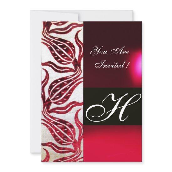 RED VELVET DAMASK TULIPS MONOGRAM Burgundy White