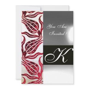 RED VELVET DAMASK TULIPS MONOGRAM Burgundy White