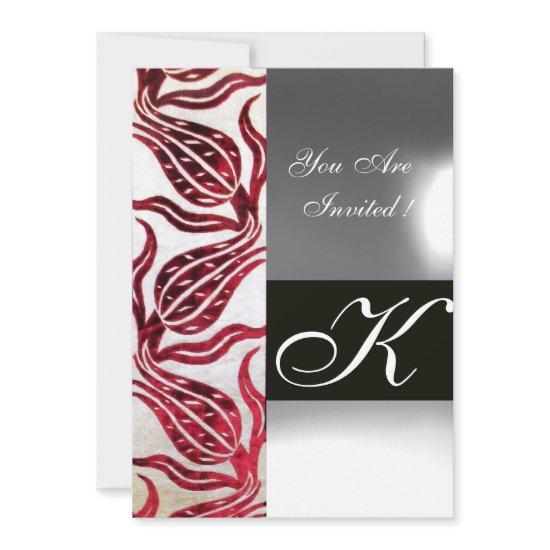RED VELVET DAMASK TULIPS MONOGRAM Burgundy White
